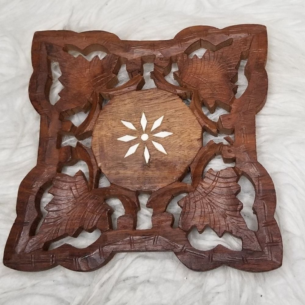Trivet wooden vintage farmhouse style from India